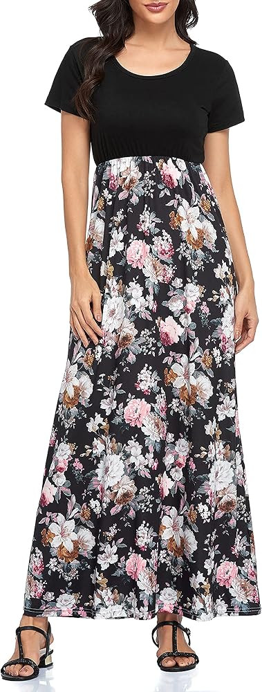Lacavocor Womens Short Sleeve Maxi Dresses Empire Waist Long Dress | Amazon (US)
