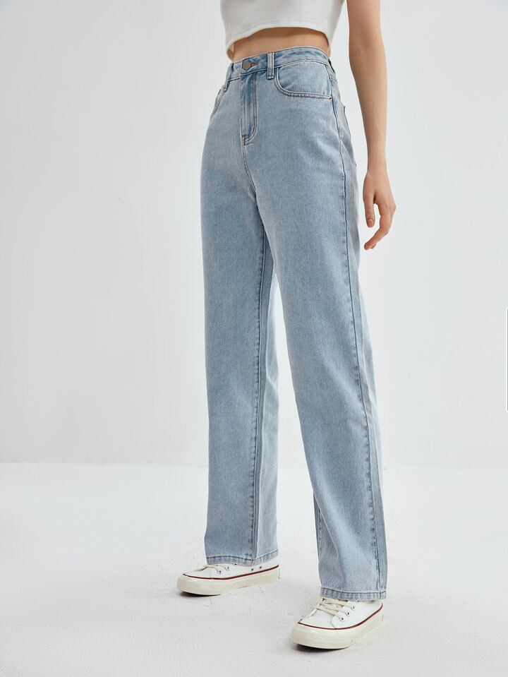 ROMWE Solid Straight Leg Jeans | SHEIN