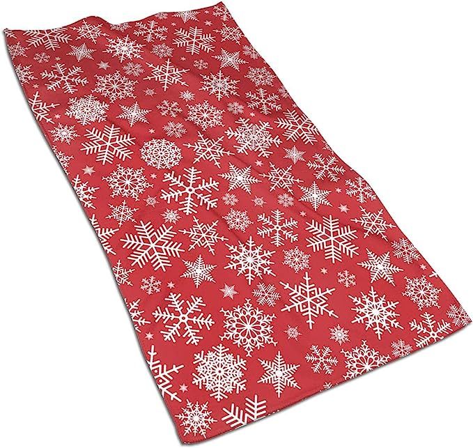 N/W Christmas White Snowflakes Hand Towels 15.7x27.5 Inch,Red Background Thin Towel,Portable Smal... | Amazon (US)