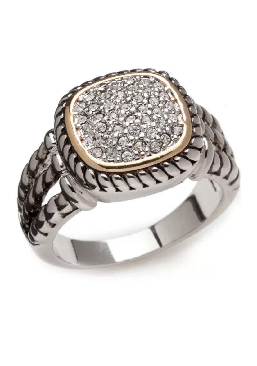 2 Tone Crystal Square Pavé Roped Band Ring | Belk