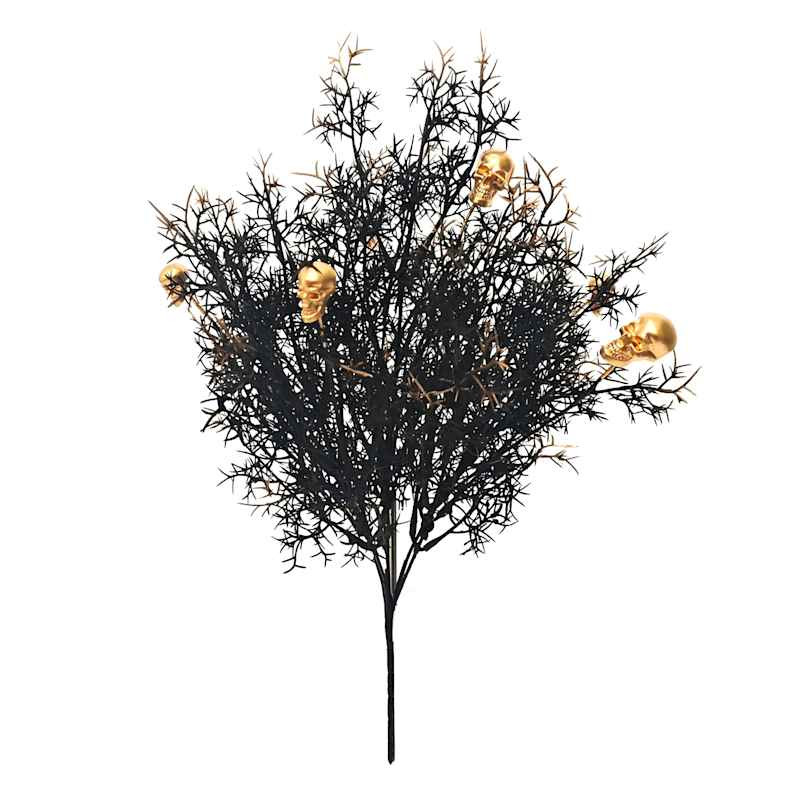 Black & Gold Skull Tumbleweed Bush, 15", Plastic, sold by At Home | At Home
