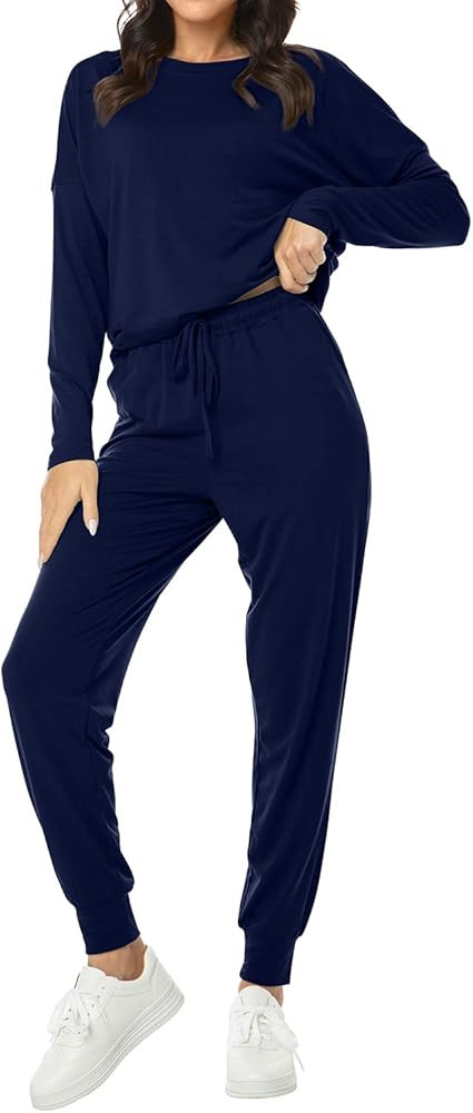 DouBCQ Womens Two Piece Outfit Long Sleeve Sleepwear and Lounge Pants Pajamas Set | Amazon (US)