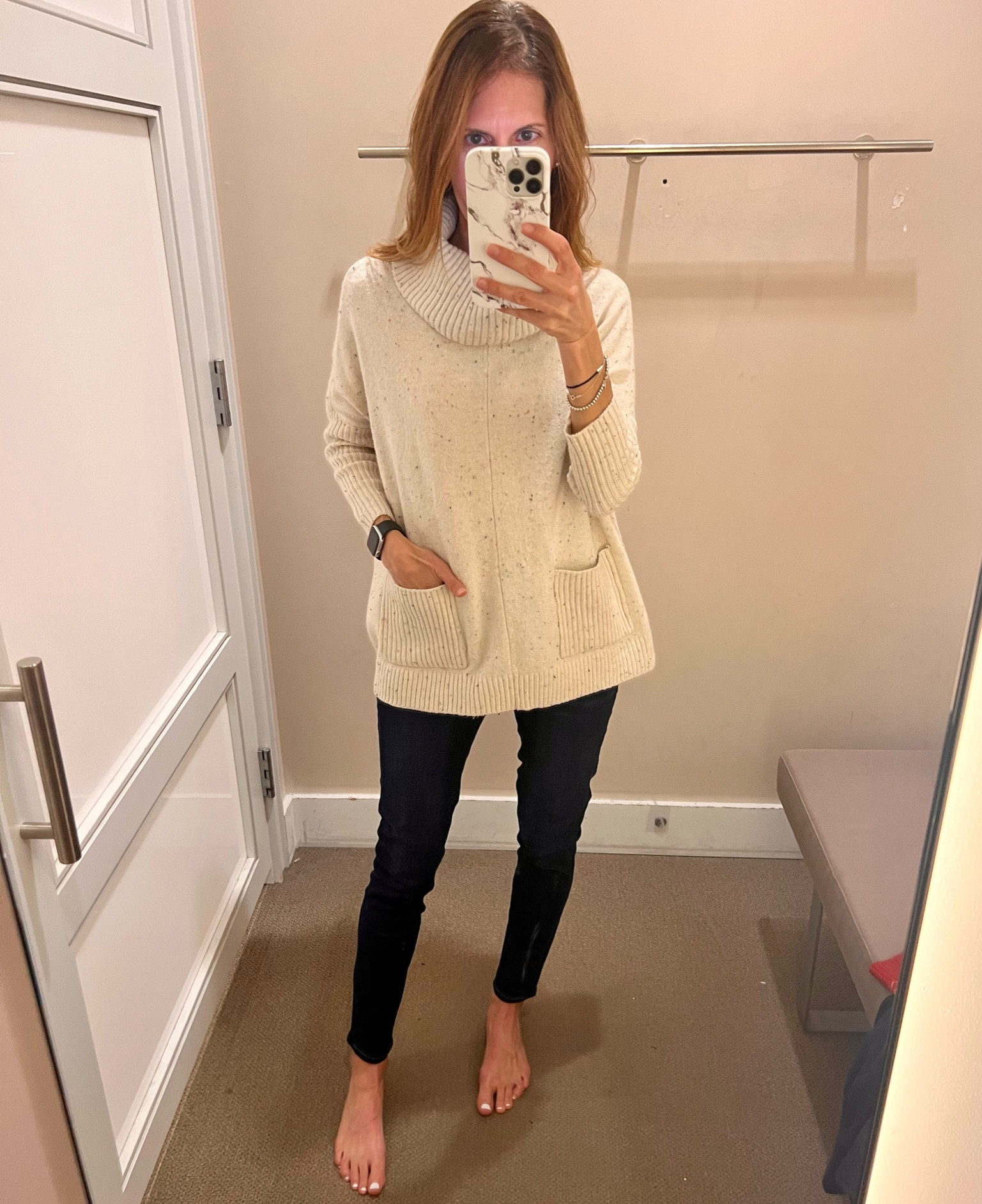 This poncho sweater is adorable. Topped by a turtleneck, dolman sleeves and flecked fabrication, it's an easygoing sweater (or layer) that adds sophistication to your casual style. Pair it with your favorite skinnies or leggings  

#LTKSeasonal #LTKsalealert