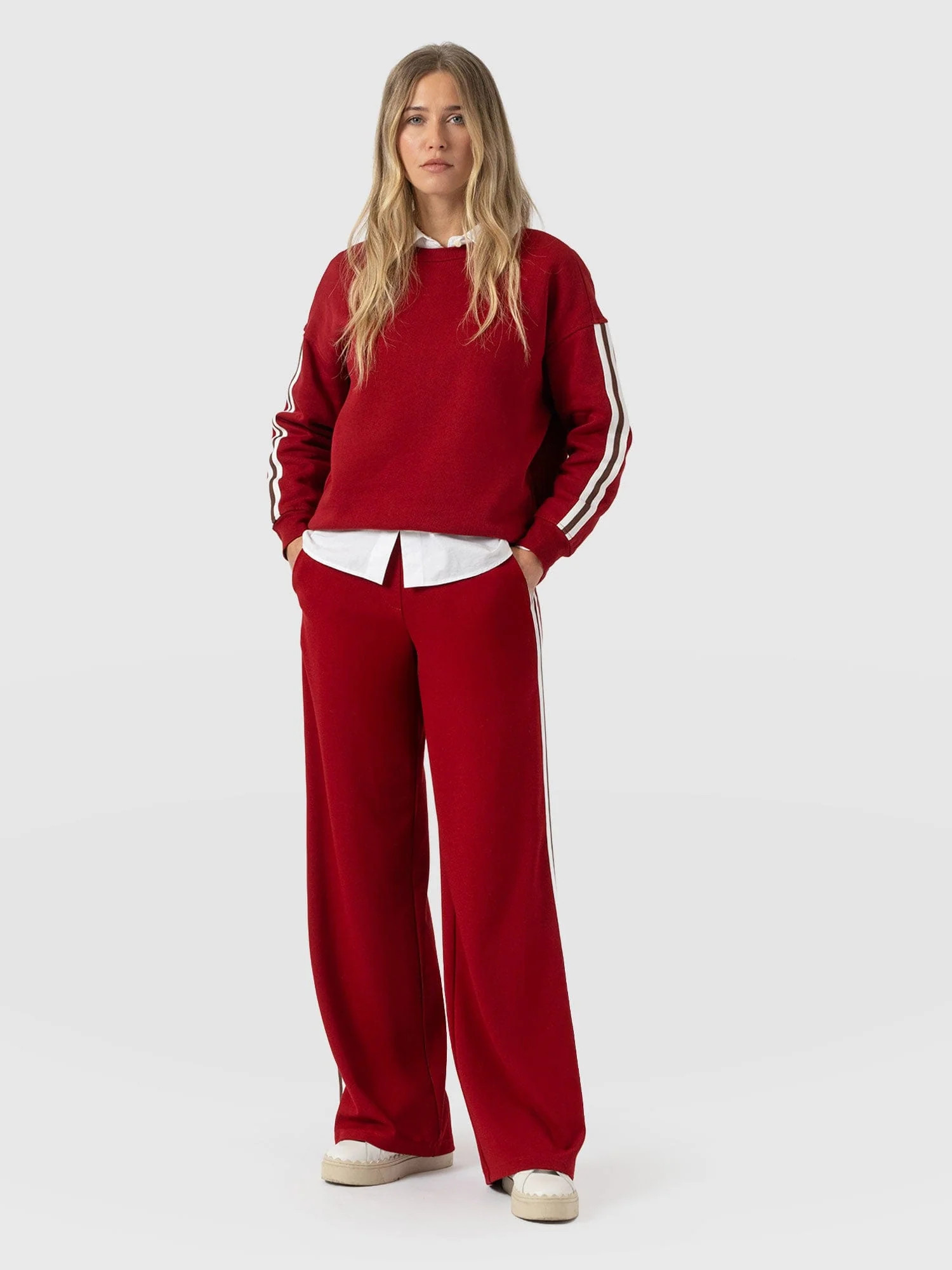 Victory Straight Leg Pant - Red - Brown Stripe | Saint + Sofia