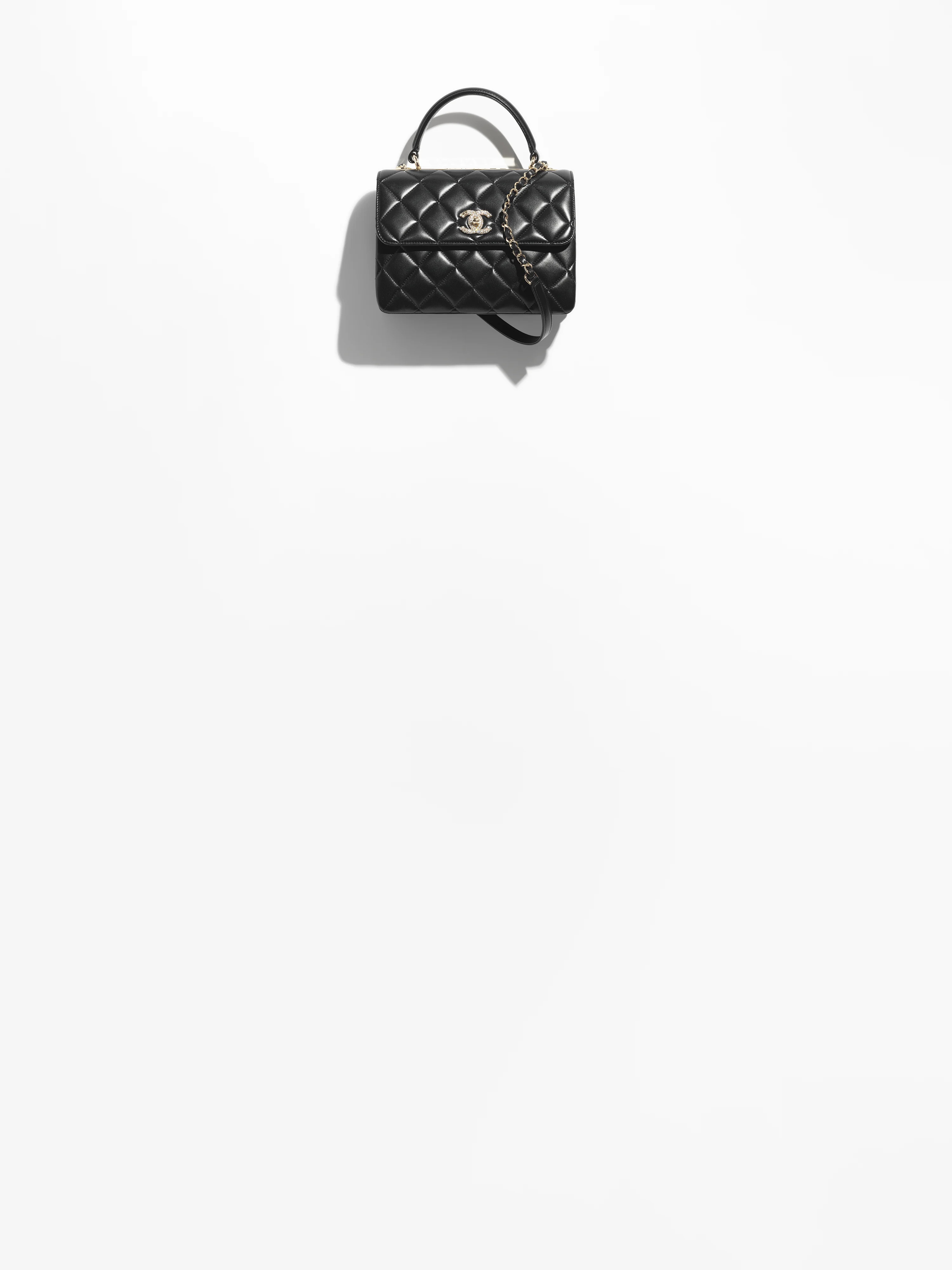 Flap bag with top handle, Lambskin, strass & gold-tone metal, black — Fashion | CHANEL | Chanel, Inc. (US)