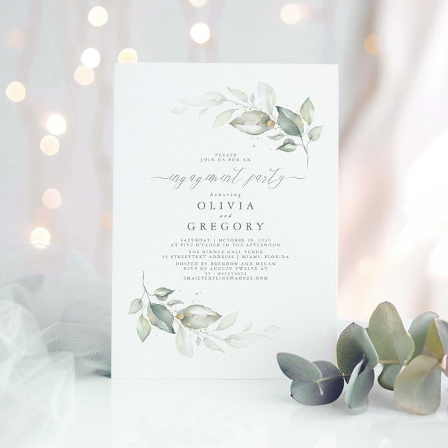 Modern Elegant Greenery Engagement Party Invitation | Zazzle | Zazzle