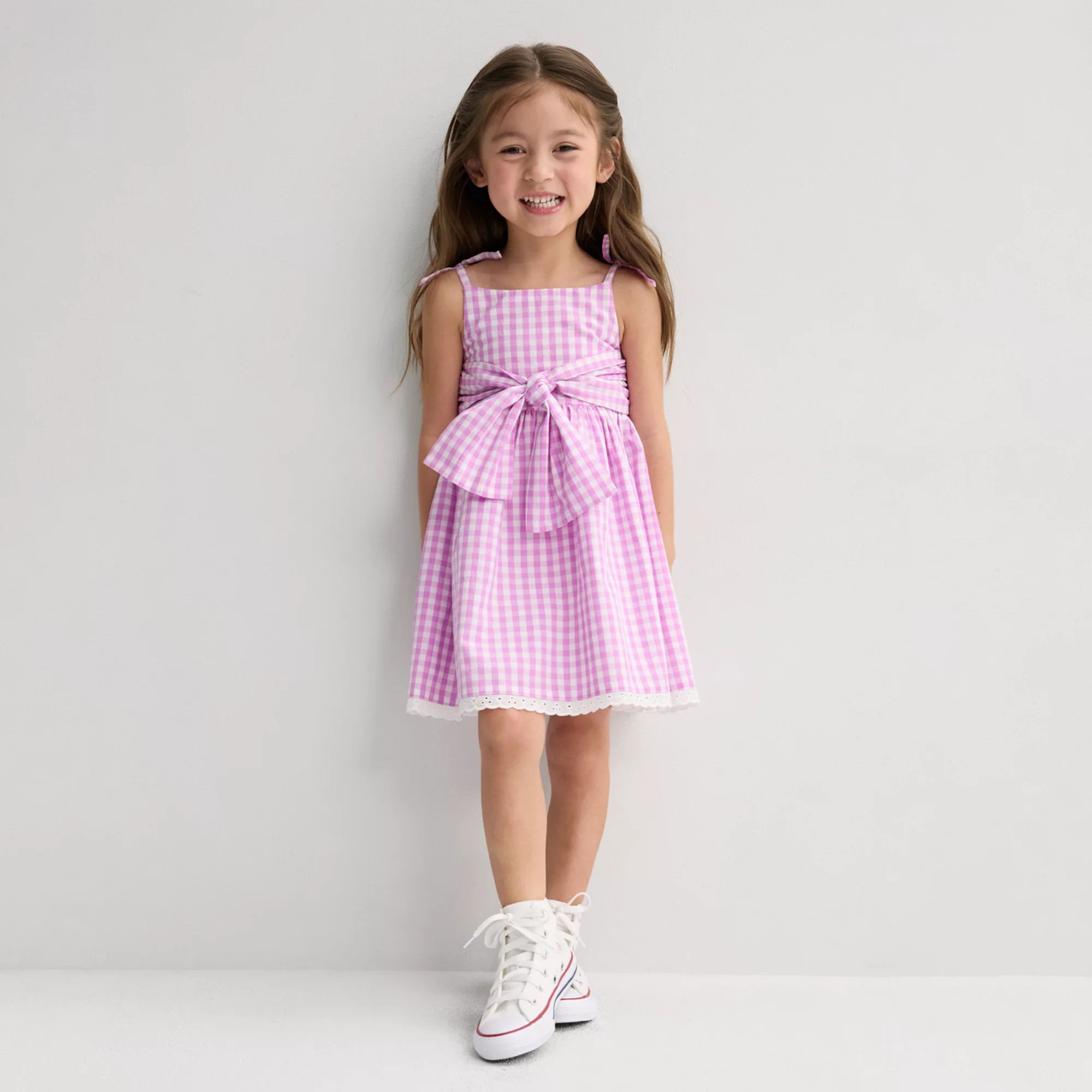Baby & Toddler Blueberi Boulevard Gingham Sleeveless Bow Dress with Round Sunglasses | Kohl's
