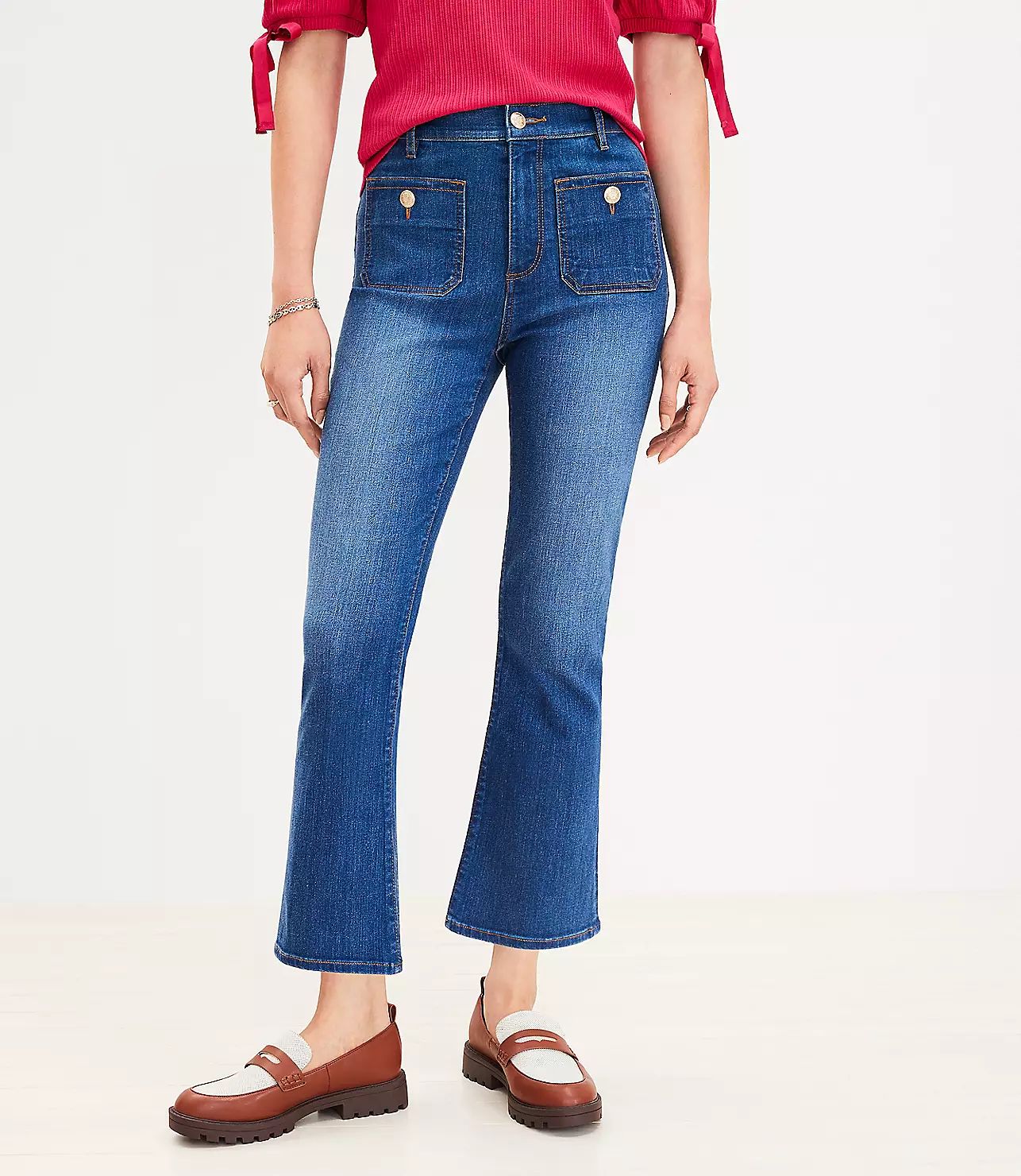 Patch Pocket High Rise Kick Crop Jeans in Dark Wash | LOFT