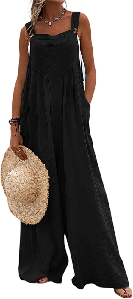Awoscut Wide Leg Jumpsuits for Women Sleeveless Suspender Overalls Loose Wide Leg Baggy Rompers Butt | Amazon (US)