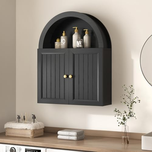 UPOSOJA Arched Bathroom Wall Cabinet, 23.6 x 30.3'' Over The Toilet Cabinet with Grille Door, Adj... | Amazon (US)