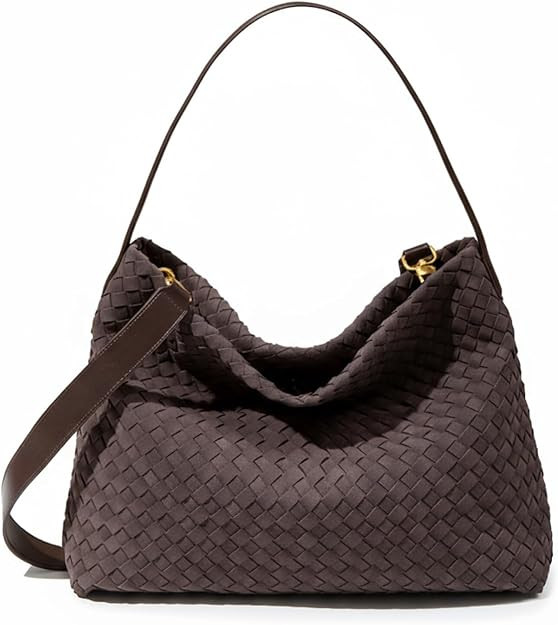 Women's Braided Suede Tote Bag Stylish Suede Hobo Shoulder Bag with Woven Details for Work Travel | Amazon (US)