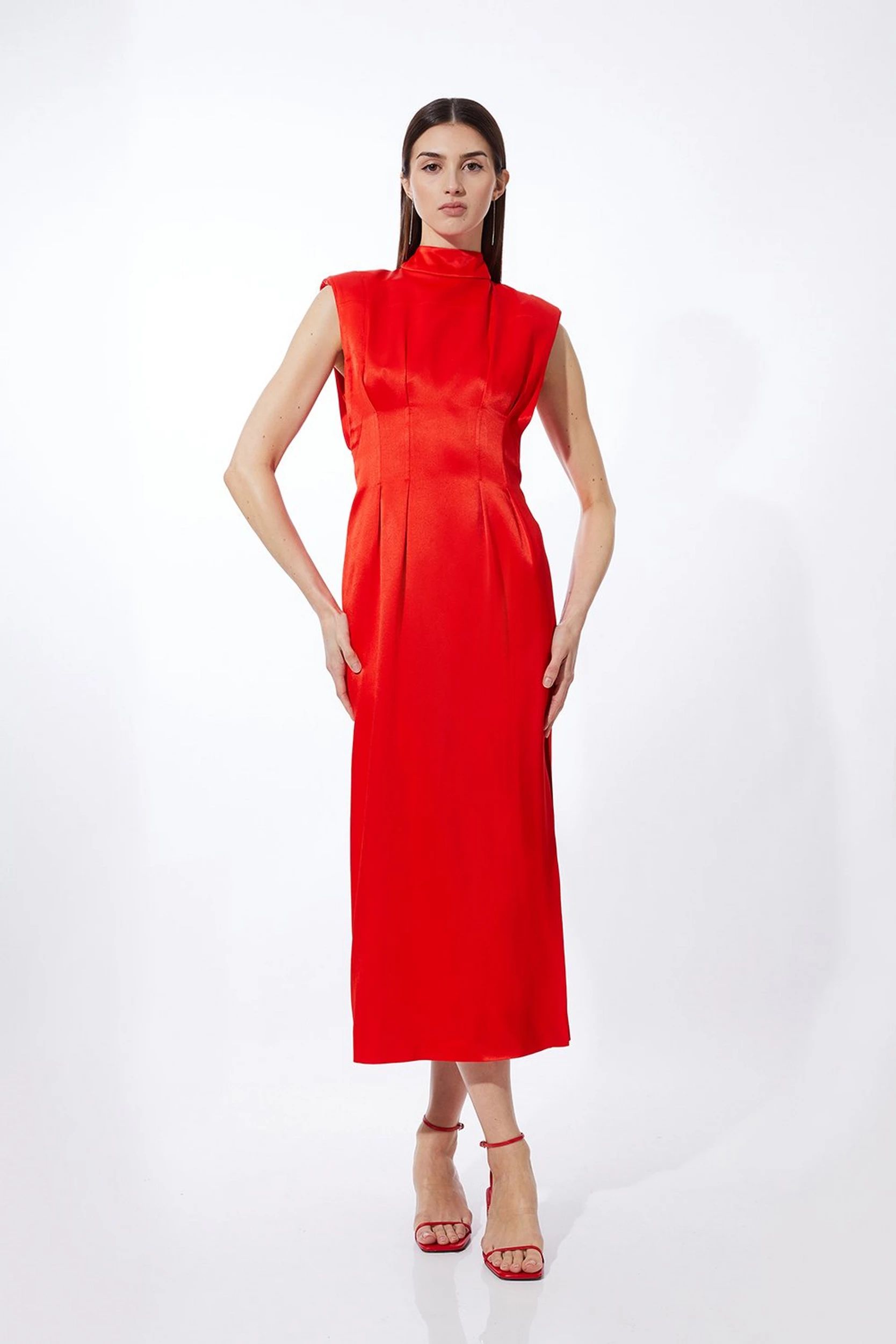 Satin Back Crepe Woven Maxi Dress | Karen Millen UK + IE + DE + NL