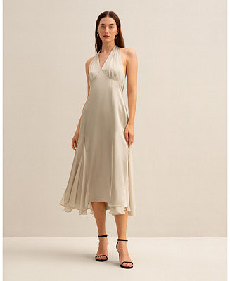 The Aster Halter Neck Silk Long Dress for Women | Macys (US)