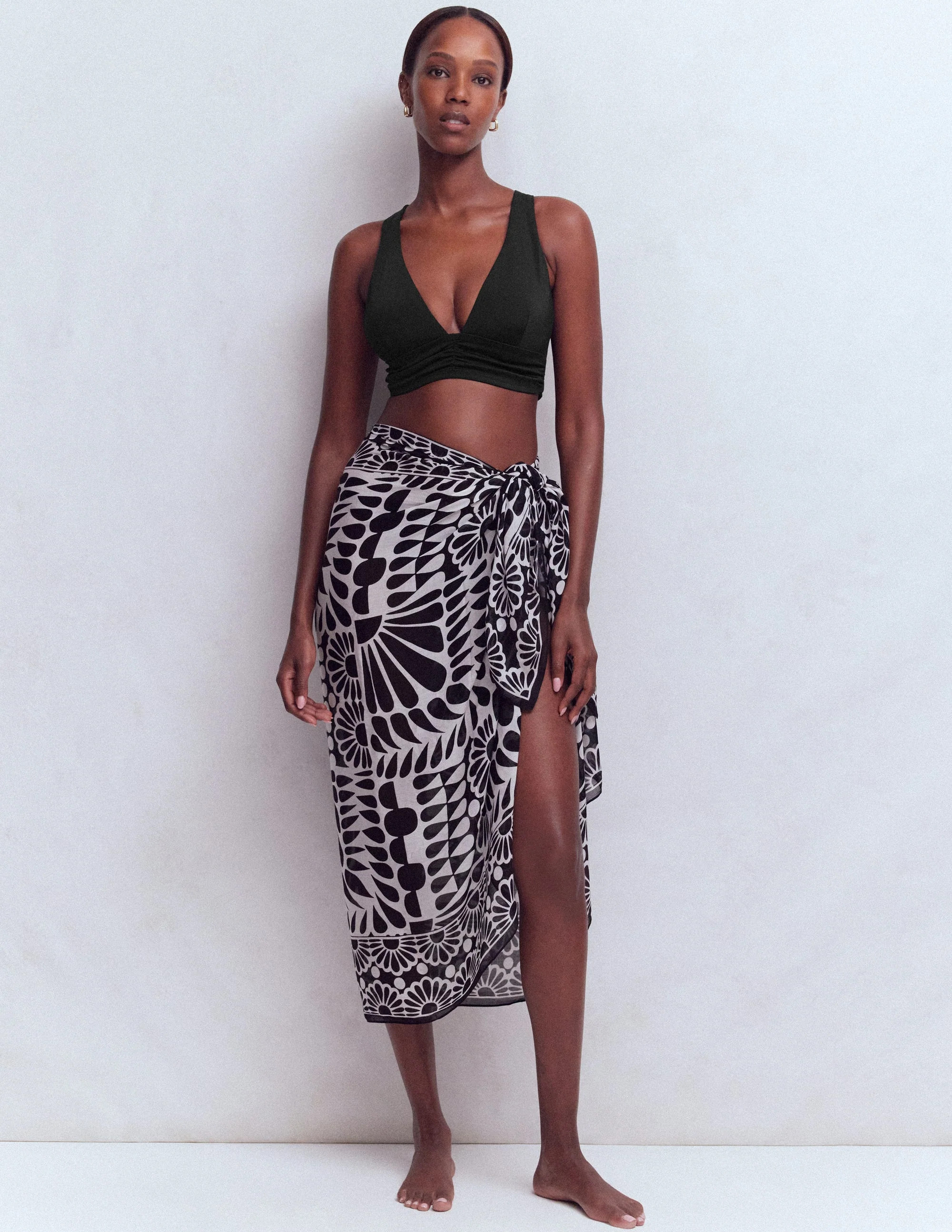 Printed Sarong Scarf-Black, Geo Stamp | Boden (US)