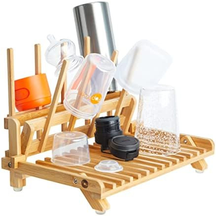 PopYum Space Saving Bamboo Drying Rack, Counter countertop Wood Folding Collapsible for Baby Bottle, | Amazon (US)