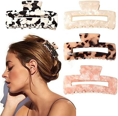 Hair Claw Clips,4 Pcs Large Acrylic Celluloid French Design Jaw Clips,Tortoise Shell Grip Pin Teeth  | Amazon (US)