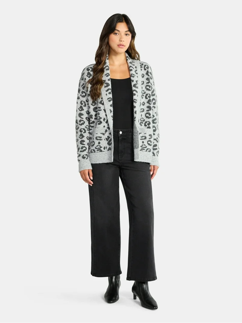 Time and Tru Women's Fuzzy Cardigan Sweater, Lightweight, Sizes XS-XXXL - Walmart.com | Walmart (US)