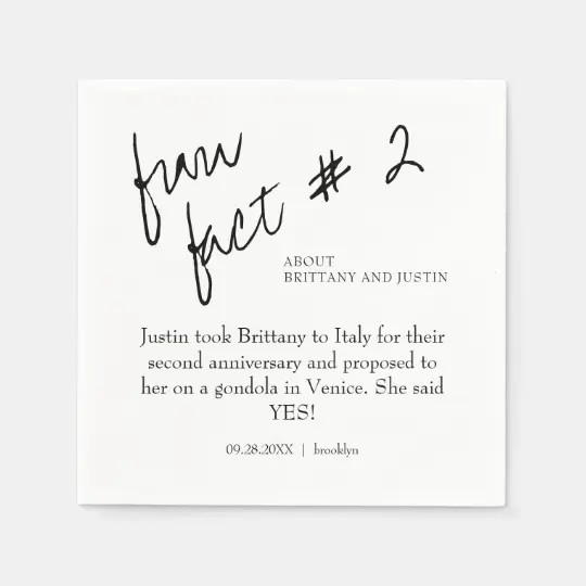 Brittany Black White Fun Fact #2 Cocktail Wedding Napkins | Zazzle.com | Zazzle