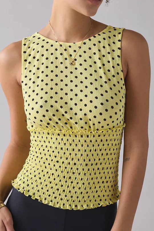 Kimchi Blue Betty Plunging V-Neck Smocked Tank Top | Urban Outfitters (US and RoW)