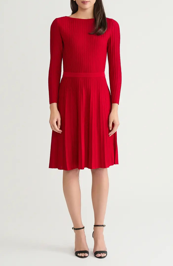 x Tanya Foster Long Sleeve Fit & Flare Stretch Knit Dress | Nordstrom