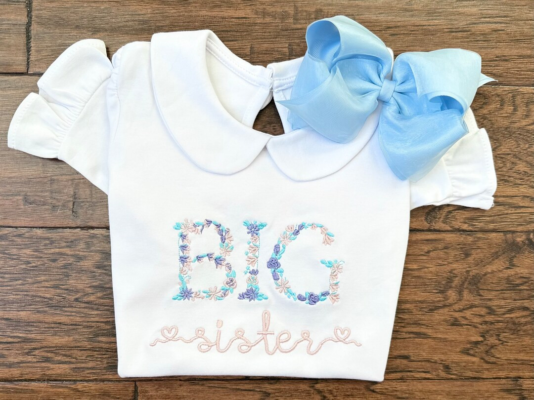 Big Sister Shirt With Flower Detail Sibling Shirt for Girls Peter Pan Collar Big Sister Shirt Lon... | Etsy (US)