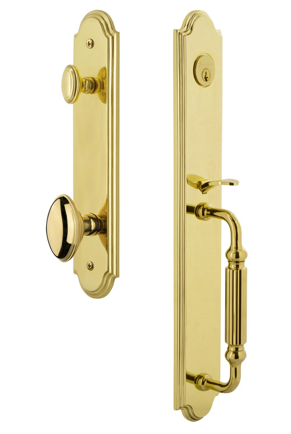 Arc One-Piece Handleset with Single Cylinder Deadbolt and F Grip with Eden Prairie Knob | Wayfair North America