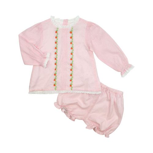 Pink Swiss Dot Embroidered Pumpkin Bloomer Set | Cecil and Lou