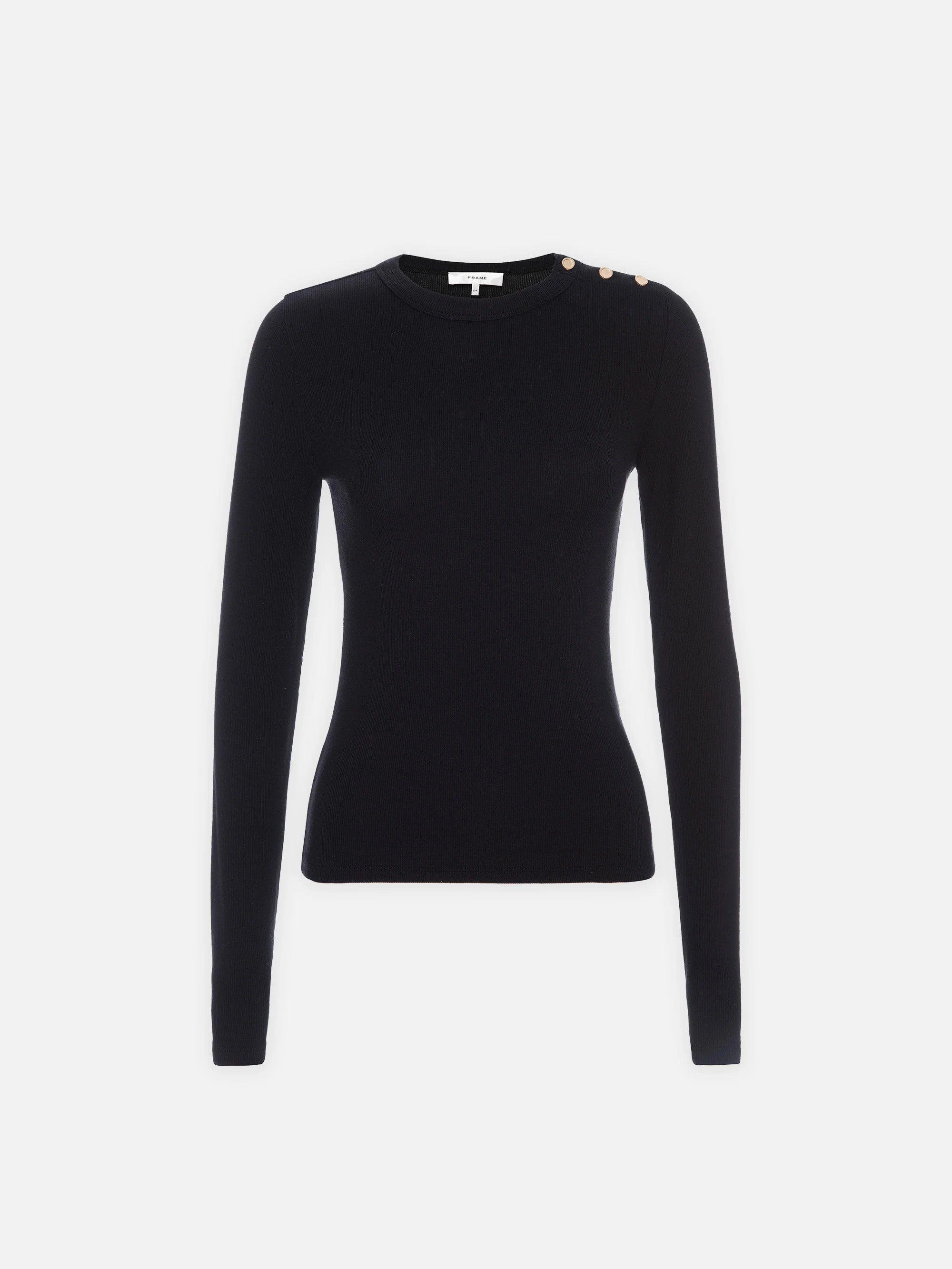 Long Sleeve Rib Button Crew -- Black | Frame Denim