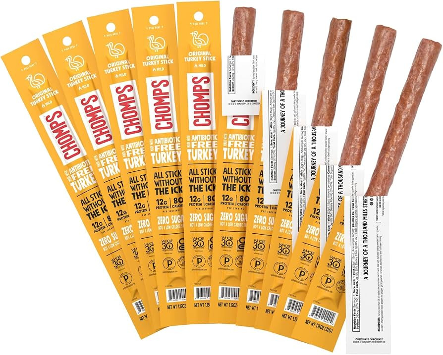 Chomps Original Turkey Jerky Meat Snack Sticks 10-Pack - Keto, Paleo, Low Carb, Whole30 Approved,... | Amazon (US)