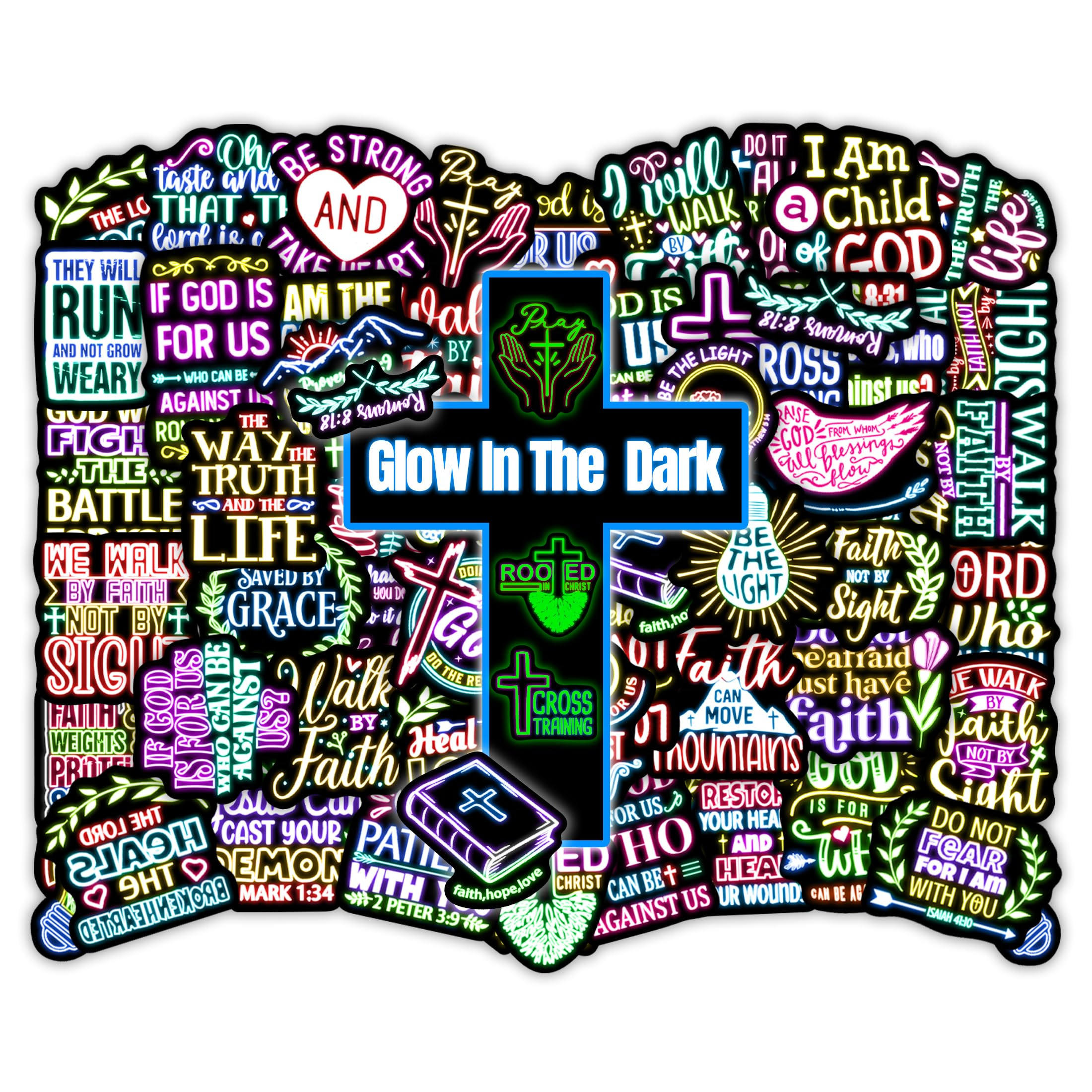 51 Pcs Glow in The Dark Neon Christian Bible Stickers for Kids, Jesus Christ Faith Vinyl Waterpro... | Amazon (US)
