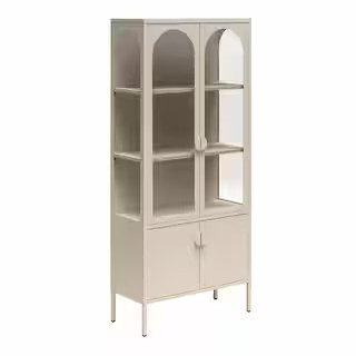 Ameriwood Chloe Tall Metal Display Cabinet with 2 Arched Glass Doors, Parchment 4977938COM - The ... | The Home Depot