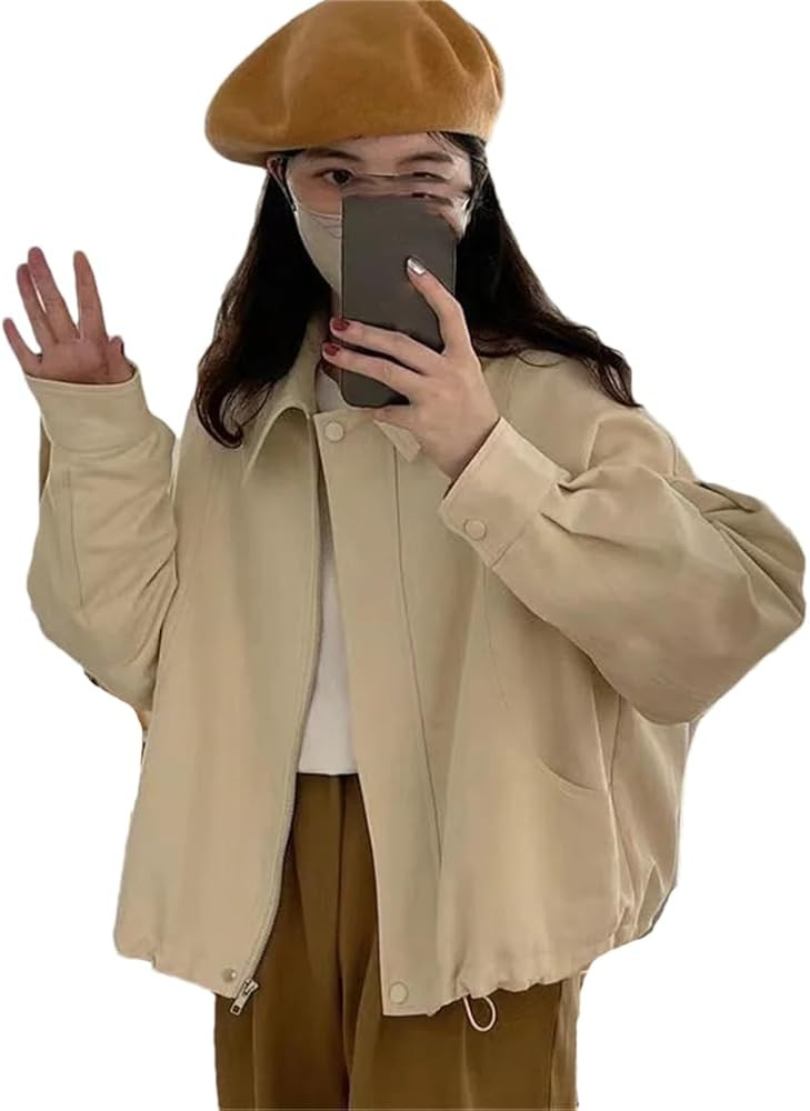 ERFMFKL Women Zipper Solid Long Sleeved Jacket Casual Office Warm Short Coat Outerwear | Amazon (US)