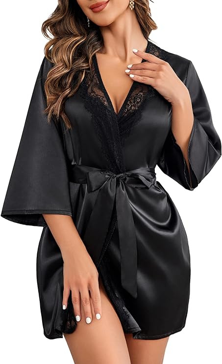 Avidlove Women's Kimono Robe Short Satin Pure Short Silky Robes | Silk Robes for Women Lightweigh... | Amazon (US)