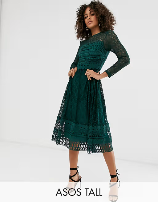 ASOS DESIGN Tall Premium lace midi skater dress | ASOS (Global)