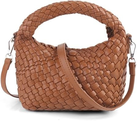 Small Woven Crossbody Bag with Top Handle, PU Leather Hangbag | Amazon (US)