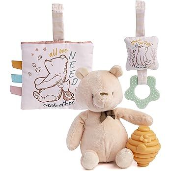 Amazon.com: KIDS PREFERRED Classic Pooh 4 Piece Set with Pooh Stuffed Animal, Squeaker Toy, Crink... | Amazon (US)
