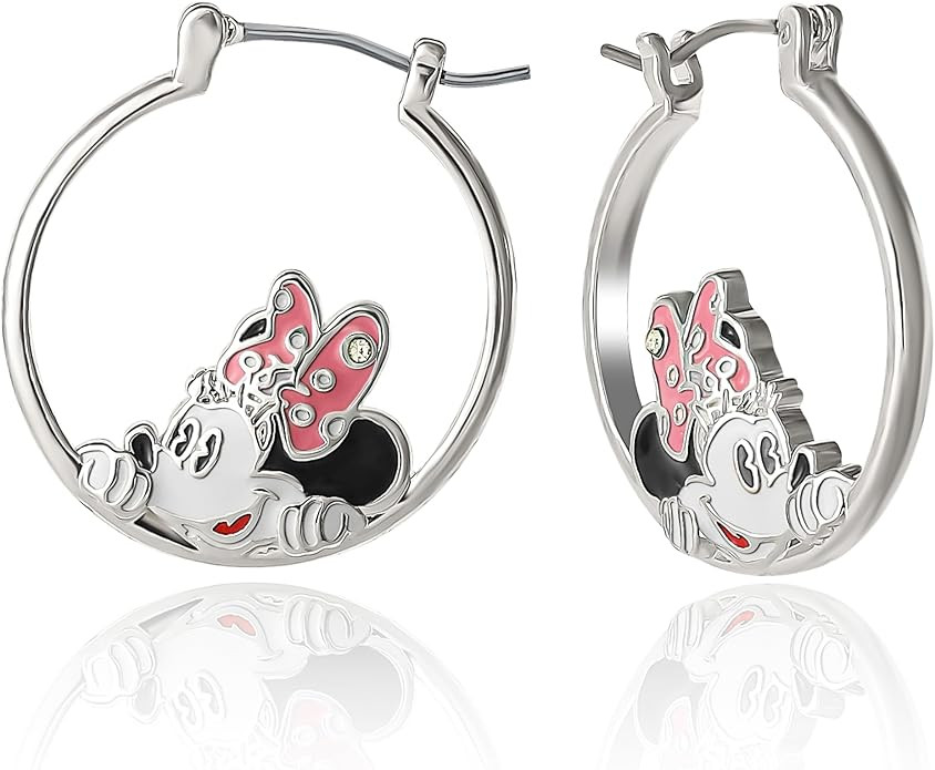 Minnie Mouse Earrings for Women Official License - Silver Flash-Plated Brass Minnie Head Hoop Ear... | Amazon (US)