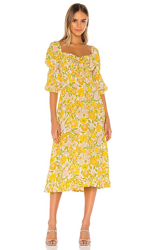 FAITHFULL THE BRAND Nora Midi Dress in Yellow. - size L (also in S,XS) | Revolve Clothing (Global)