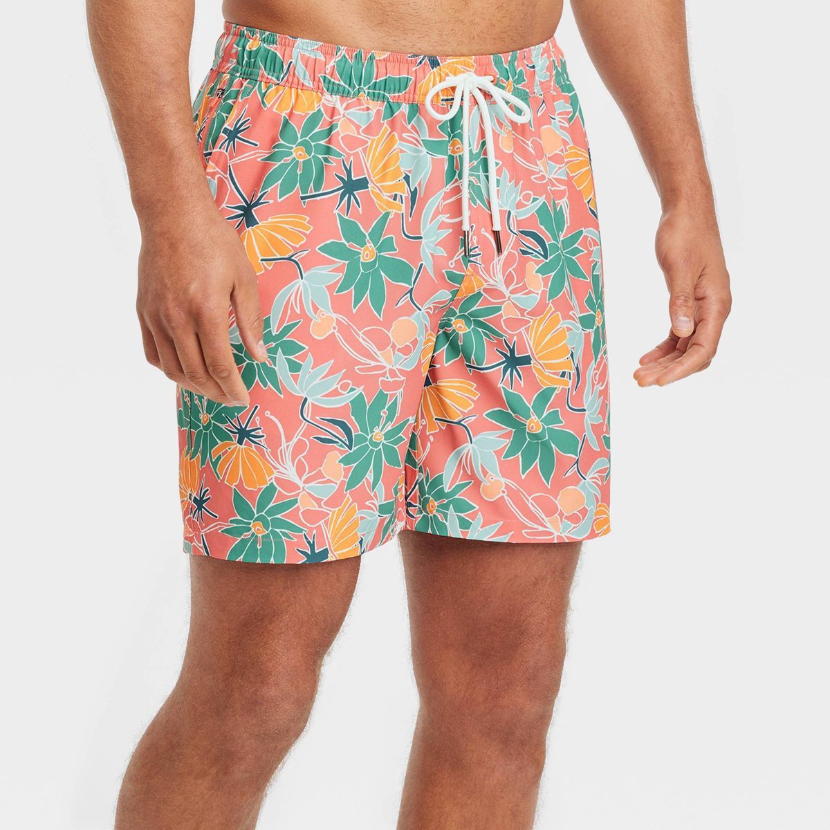 Men's 7" Floral Print Swim Shorts with Boxer Brief Liner - Goodfellow & Co™ Red | Target
