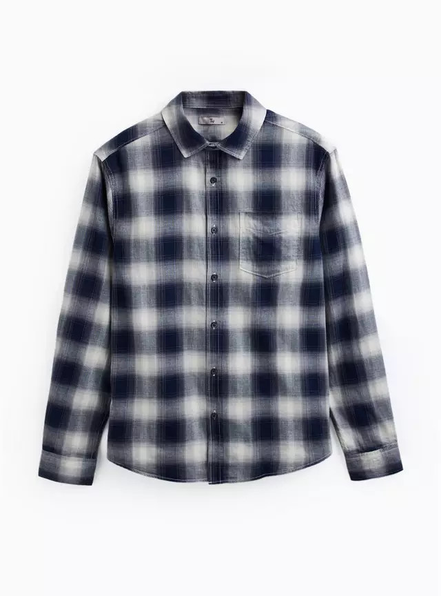Buy Blurred Navy & White Check Brushed Cotton Shirt S | Shirts | Tu | Tu Clothing