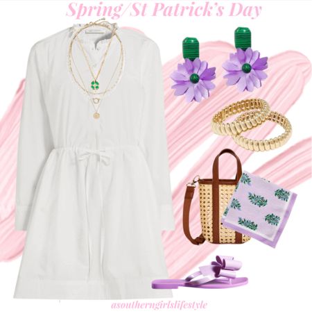 Crisp White with Green & Lilac for Spring/St Patrick’s Day 

Beautiful Earrings are BriannaCannon.com & my discount code is: 10Anna  

New White Ruffle Neck Tie Waist Dress, Clover Necklace (from the girls dept bc it’s half price of the adults & cuter) Pearl Necklace, Gold Bracelet Duo, Caning Mini Tote, Floral Scarf & Lilac Bow Sandals 

Walmart Fashion. Free Assembly. Loft. JCrew Factory. Spring Outfit. Work Outfit. 

#LTKfindsunder50 #LTKstyletip #LTKSeasonal