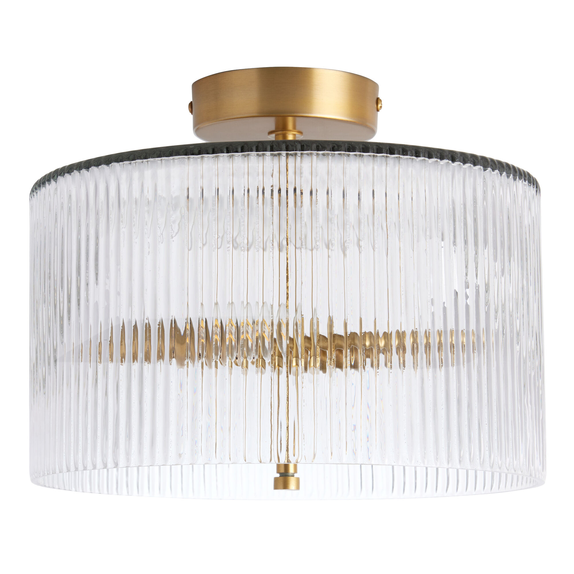 Glass Fluted Drum Semi Flush Mount Ceiling Light | World Market