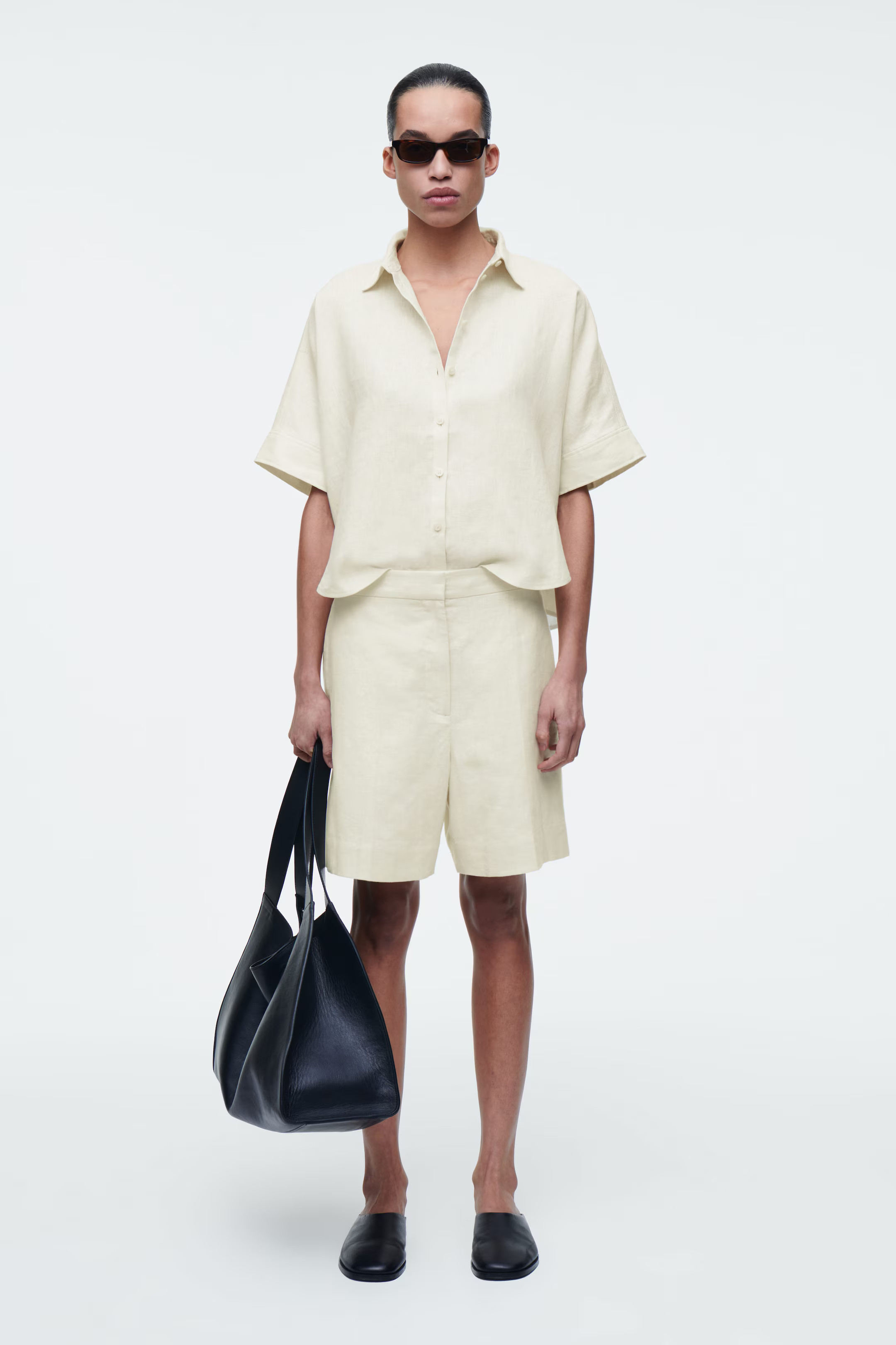 TAILORED ELASTICATED LINEN SHORTS - BUTTER YELLOW | COS | COS UK