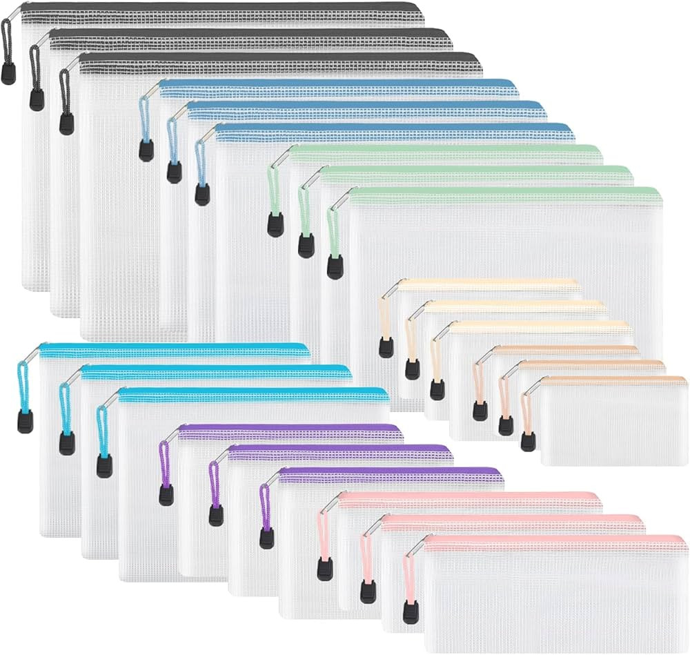 EOOUT 24pcs Mesh Zipper Pouch, Waterproof Zipper Bags, 8 Sizes Plastic Travel Pouch, 8 Colors, Mu... | Amazon (US)