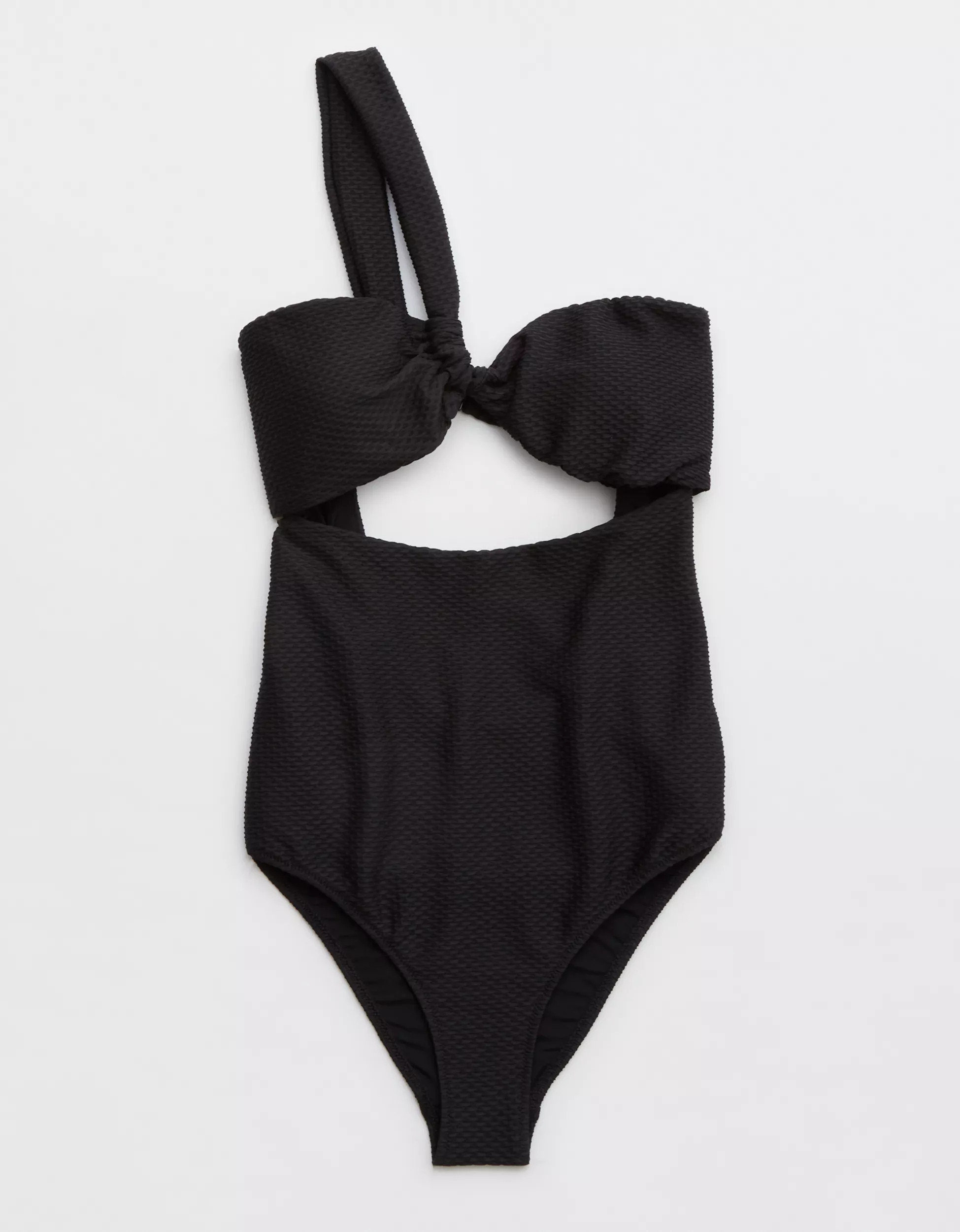 Aerie Jacquard One Shoulder Bandeau One Piece Swimsuit | Aerie