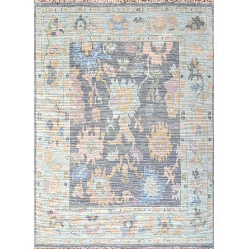 Oushak Hand-Knotted Wool Oriental Area Rug in Grey/Light Blue | Wayfair North America