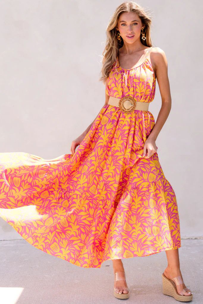 The Game Is On Pink Multi Print Maxi Dress | Red Dress 