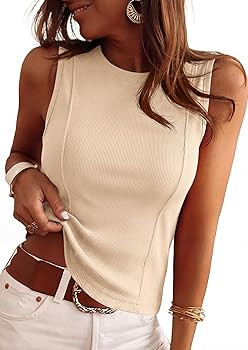 PRETTYGARDEN Sleeveless Tops for Women 2026 Summer Ribbed Tank Top Fitted Shirts Basic Tees Cute ... | Amazon (US)