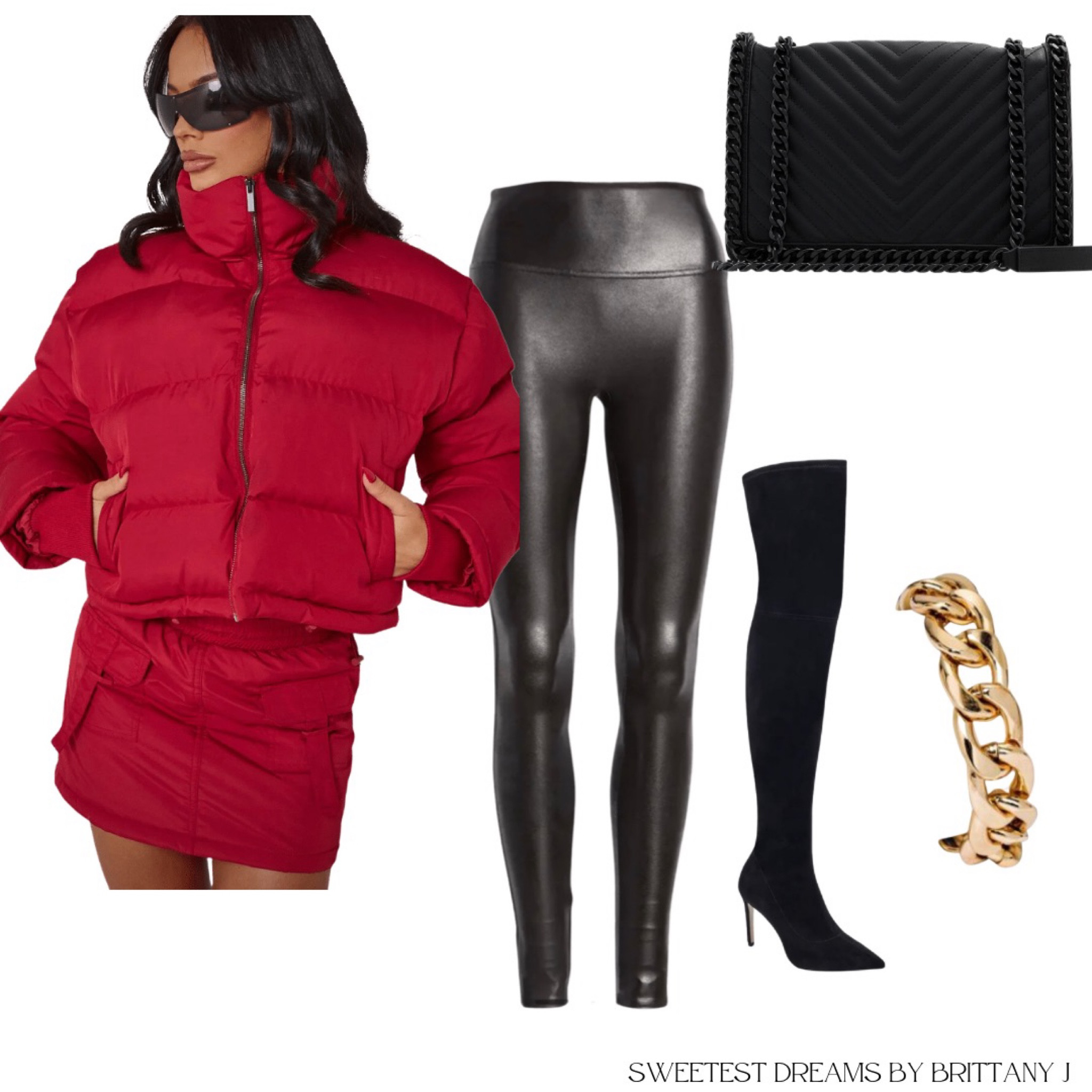 Red puffer and faux leather leggings  

#LTKSeasonal #LTKunder100 #LTKstyletip