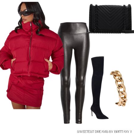 Red puffer and faux leather leggings  

#LTKSeasonal #LTKunder100 #LTKstyletip